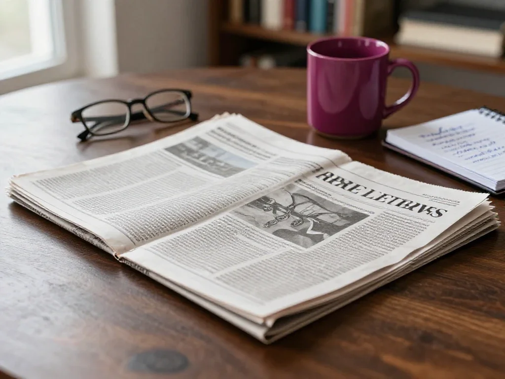 Journal ouvert et café sur une table en bois, illustrant une lecture approfondie et diversifiée.